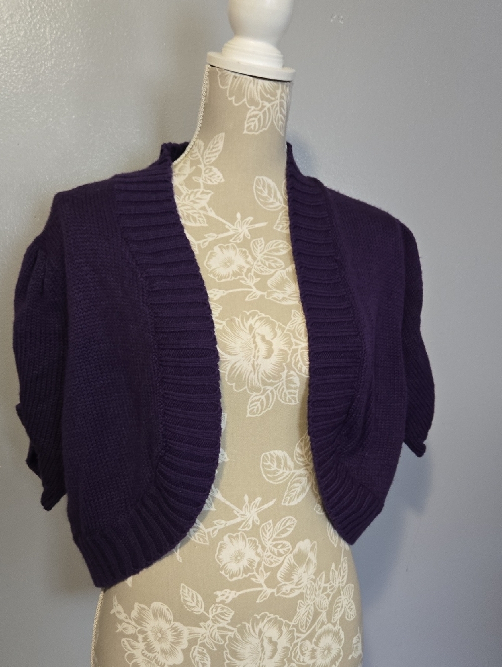 Purple Women's Cropped Open-Front Sweater